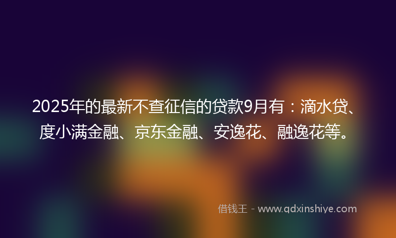 2025年的最新不查征信的贷款9月有：滴水贷、度小满金融、京东金融、安逸花、融逸花等。