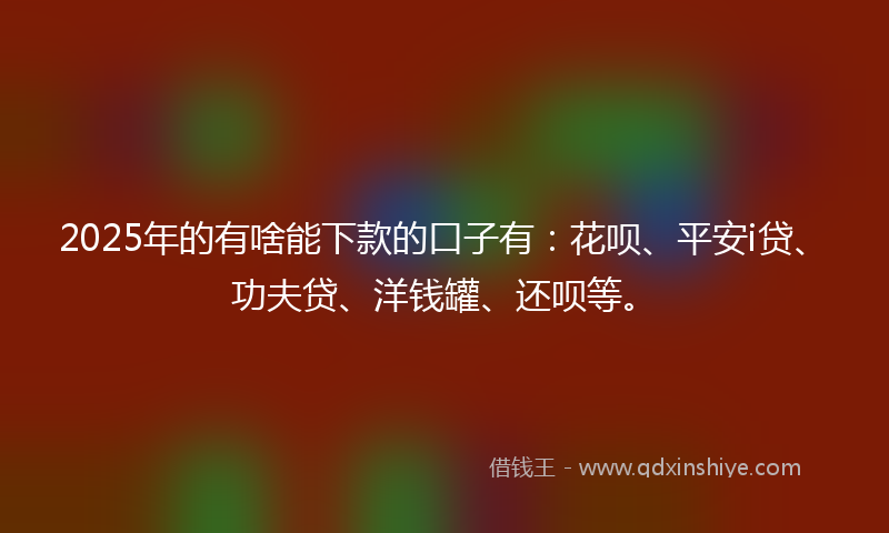 2025年的有啥能下款的口子有：花呗、平安i贷、功夫贷、洋钱罐、还呗等。