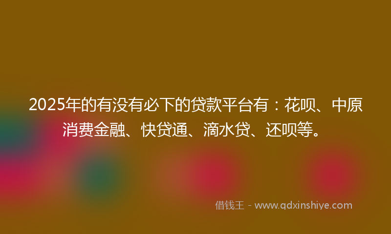 2025年的有没有必下的贷款平台有：花呗、中原消费金融、快贷通、滴水贷、还呗等。