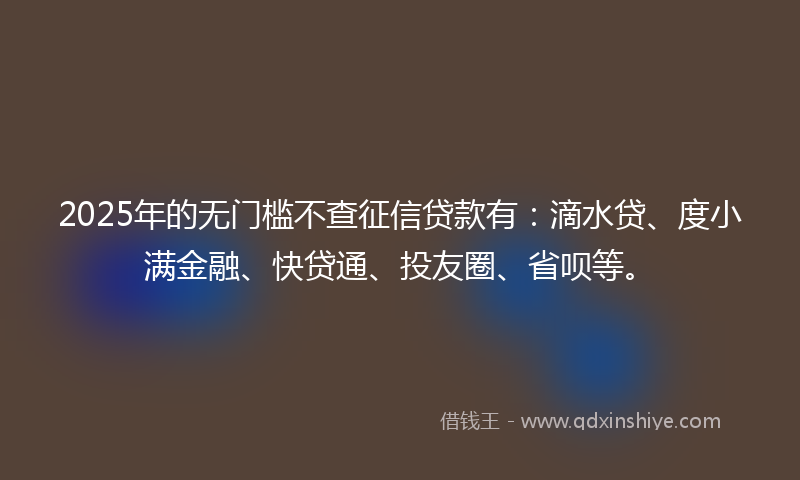 2025年的无门槛不查征信贷款有：滴水贷、度小满金融、快贷通、投友圈、省呗等。
