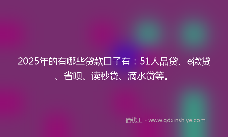 2025年的有哪些贷款口子有：51人品贷、e微贷、省呗、读秒贷、滴水贷等。