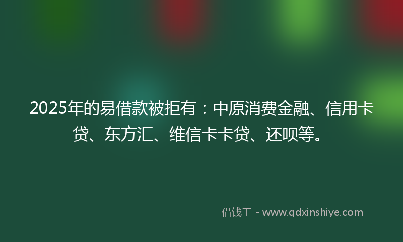 2025年的易借款被拒有：中原消费金融、信用卡贷、东方汇、维信卡卡贷、还呗等。
