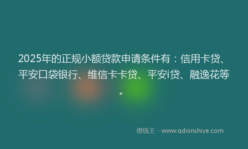 2025年的正规小额贷款申请条件有：信用卡贷、平安口袋银行、维信卡卡贷、平安i贷、融逸花等。