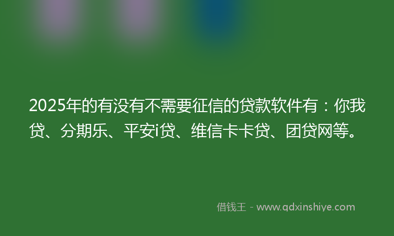 2025年的有没有不需要征信的贷款软件有：你我贷、分期乐、平安i贷、维信卡卡贷、团贷网等。