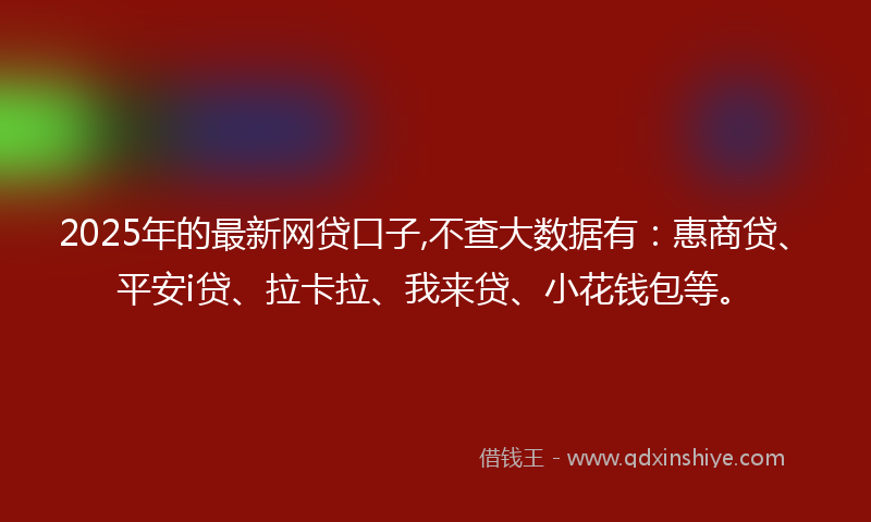 2025年的最新网贷口子,不查大数据有：惠商贷、平安i贷、拉卡拉、我来贷、小花钱包等。