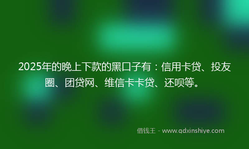 2025年的晚上下款的黑口子有：信用卡贷、投友圈、团贷网、维信卡卡贷、还呗等。
