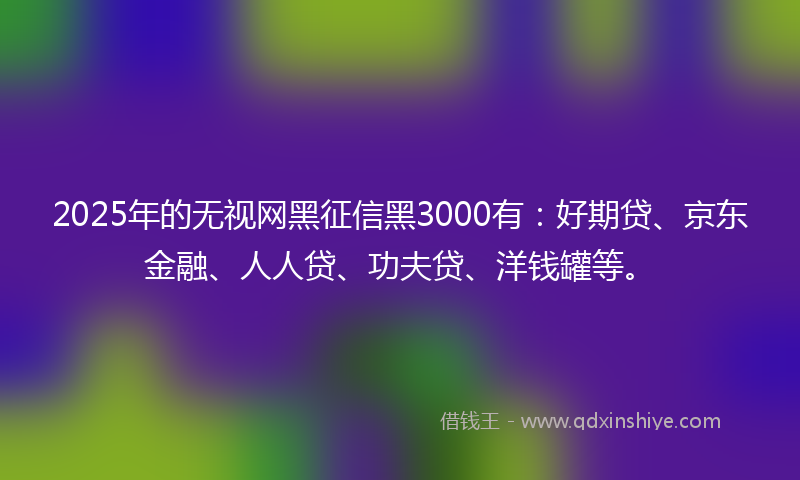 2025年的无视网黑征信黑3000有：好期贷、京东金融、人人贷、功夫贷、洋钱罐等。
