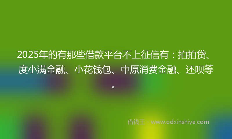 2025年的有那些借款平台不上征信有：拍拍贷、度小满金融、小花钱包、中原消费金融、还呗等。