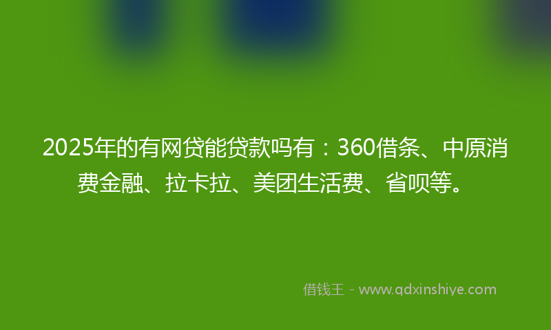 2025年的有网贷能贷款吗有：360借条、中原消费金融、拉卡拉、美团生活费、省呗等。
