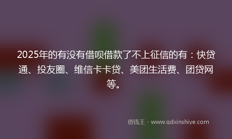 2025年的有没有借呗借款了不上征信的有：快贷通、投友圈、维信卡卡贷、美团生活费、团贷网等。