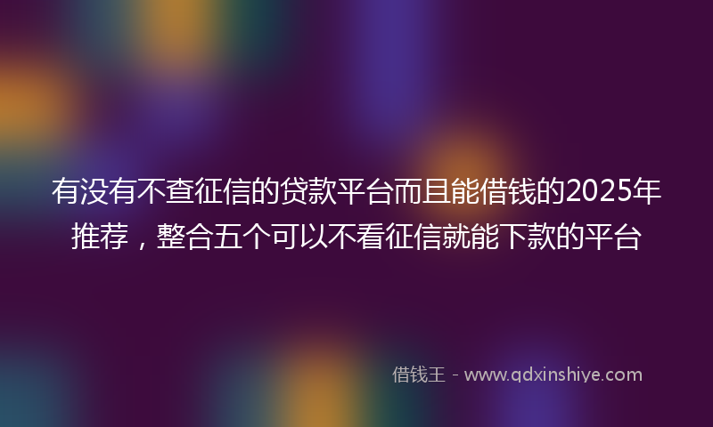 有没有不查征信的贷款平台而且能借钱的2025年推荐，整合五个可以不看征信就能下款的平台