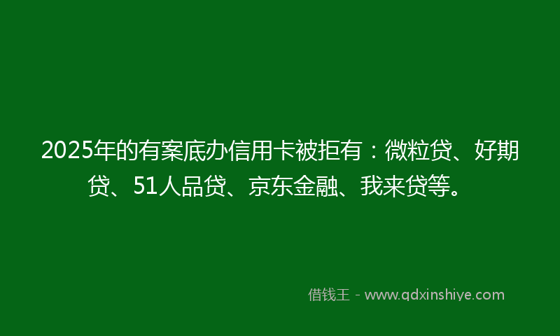 2025年的有案底办信用卡被拒有：微粒贷、好期贷、51人品贷、京东金融、我来贷等。