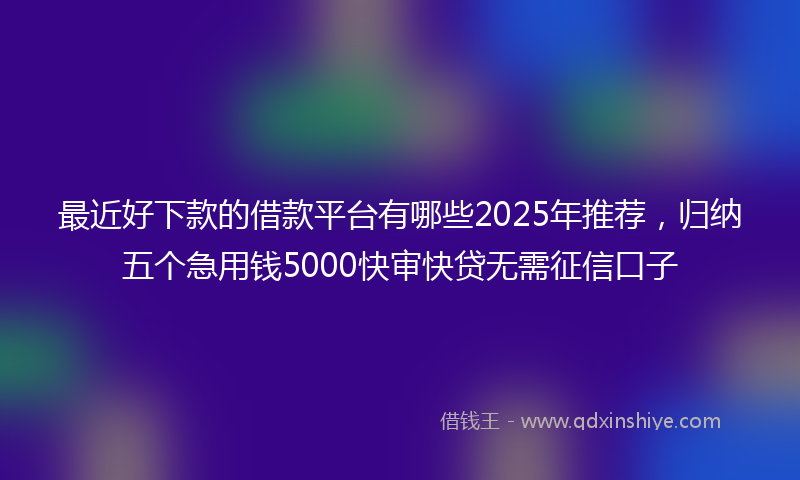 最近好下款的借款平台有哪些2025年推荐，归纳五个急用钱5000快审快贷无需征信口子