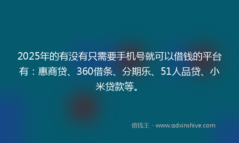 2025年的有没有只需要手机号就可以借钱的平台有：惠商贷、360借条、分期乐、51人品贷、小米贷款等。