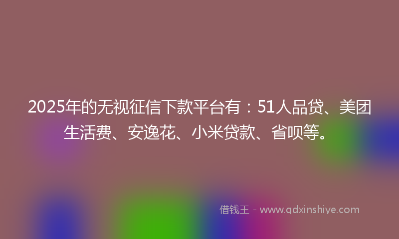 2025年的无视征信下款平台有：51人品贷、美团生活费、安逸花、小米贷款、省呗等。