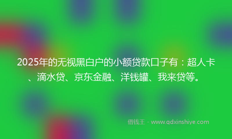 2025年的无视黑白户的小额贷款口子有：超人卡、滴水贷、京东金融、洋钱罐、我来贷等。