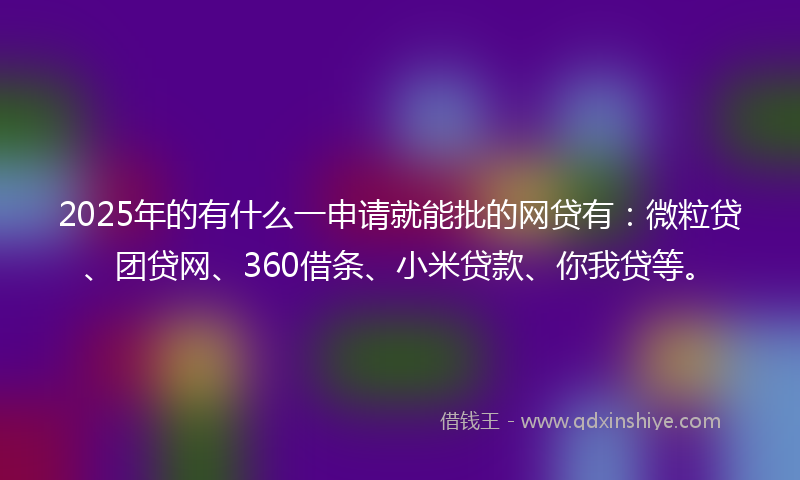 2025年的有什么一申请就能批的网贷有：微粒贷、团贷网、360借条、小米贷款、你我贷等。