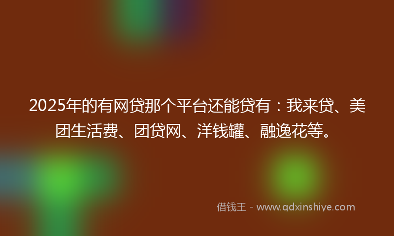 2025年的有网贷那个平台还能贷有：我来贷、美团生活费、团贷网、洋钱罐、融逸花等。