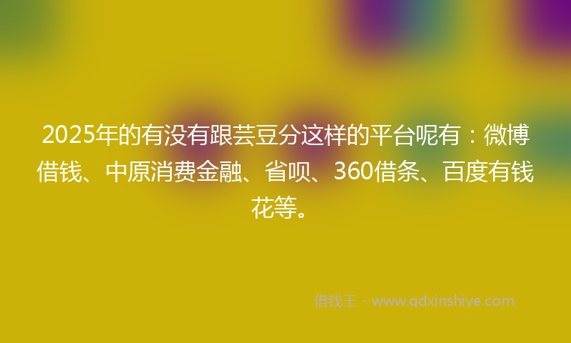 2025年的有没有跟芸豆分这样的平台呢有：微博借钱、中原消费金融、省呗、360借条、百度有钱花等。