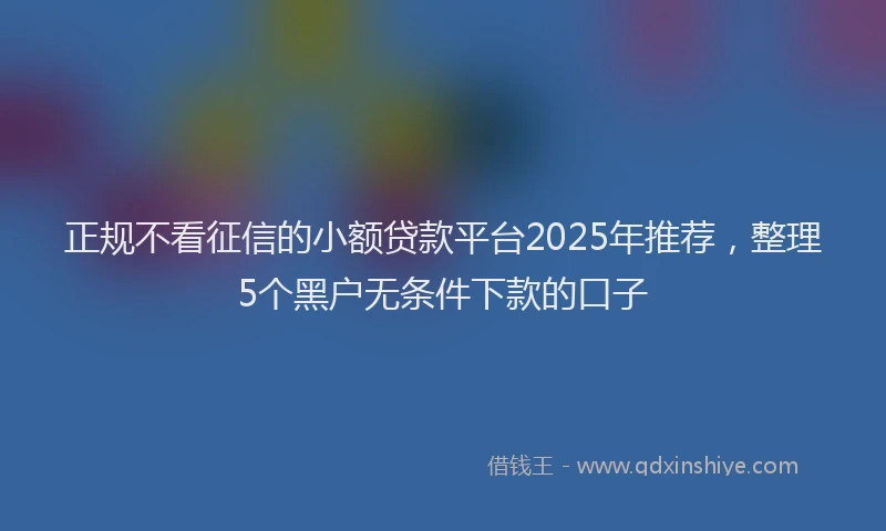 正规不看征信的小额贷款平台2025年推荐，整理5个黑户无条件下款的口子