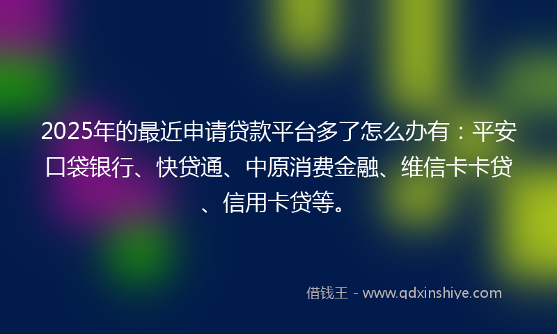 2025年的最近申请贷款平台多了怎么办有：平安口袋银行、快贷通、中原消费金融、维信卡卡贷、信用卡贷等。