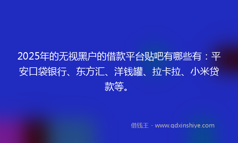 2025年的无视黑户的借款平台贴吧有哪些有：平安口袋银行、东方汇、洋钱罐、拉卡拉、小米贷款等。