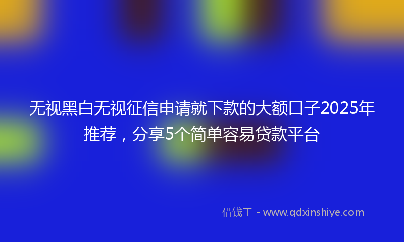 无视黑白无视征信申请就下款的大额口子2025年推荐，分享5个简单容易贷款平台