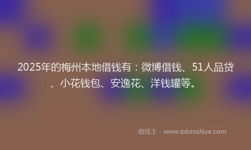 2025年的梅州本地借钱有：微博借钱、51人品贷、小花钱包、安逸花、洋钱罐等。