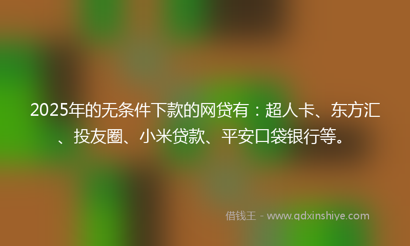 2025年的无条件下款的网贷有：超人卡、东方汇、投友圈、小米贷款、平安口袋银行等。