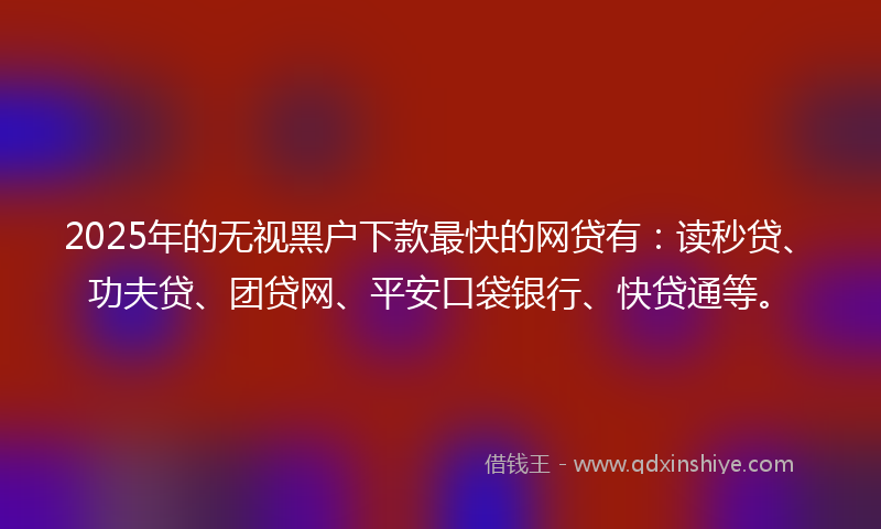 2025年的无视黑户下款最快的网贷有：读秒贷、功夫贷、团贷网、平安口袋银行、快贷通等。