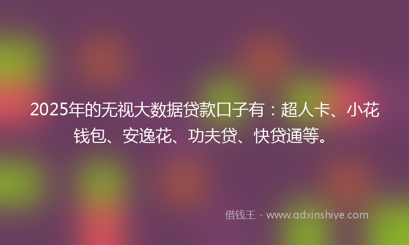 2025年的无视大数据贷款口子有：超人卡、小花钱包、安逸花、功夫贷、快贷通等。