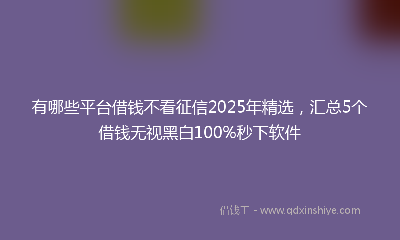 有哪些平台借钱不看征信2025年精选，汇总5个借钱无视黑白100%秒下软件
