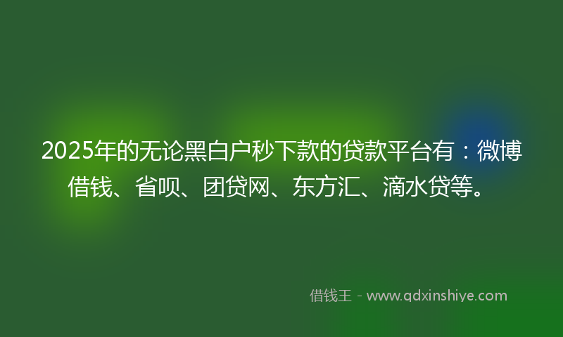 2025年的无论黑白户秒下款的贷款平台有：微博借钱、省呗、团贷网、东方汇、滴水贷等。