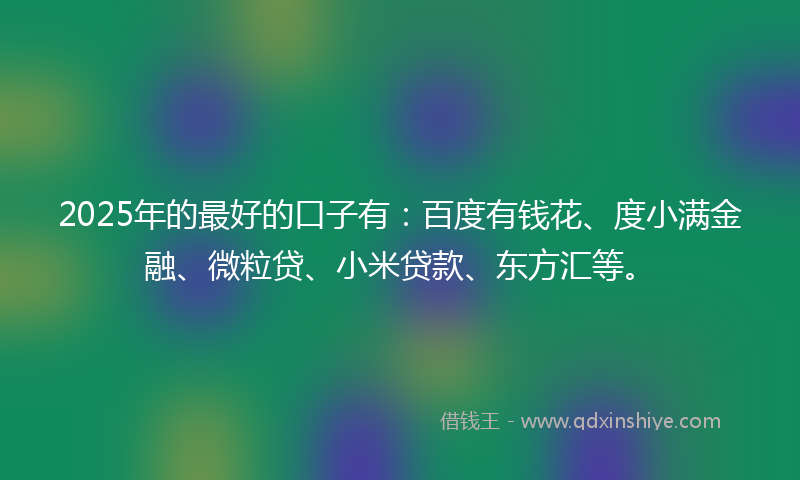 2025年的最好的口子有：百度有钱花、度小满金融、微粒贷、小米贷款、东方汇等。