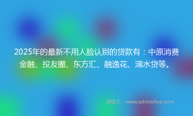2025年的最新不用人脸认别的贷款有：中原消费金融、投友圈、东方汇、融逸花、滴水贷等。