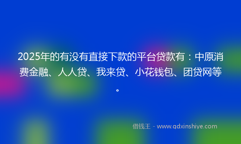 2025年的有没有直接下款的平台贷款有：中原消费金融、人人贷、我来贷、小花钱包、团贷网等。