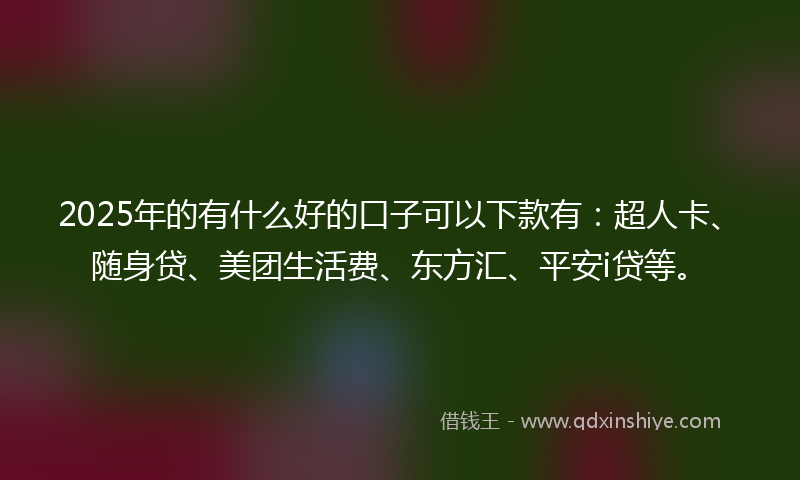 2025年的有什么好的口子可以下款有：超人卡、随身贷、美团生活费、东方汇、平安i贷等。