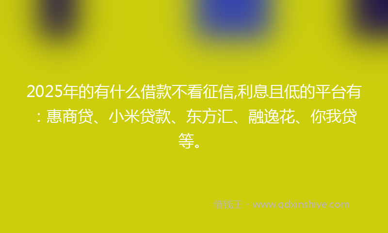 2025年的有什么借款不看征信,利息且低的平台有：惠商贷、小米贷款、东方汇、融逸花、你我贷等。