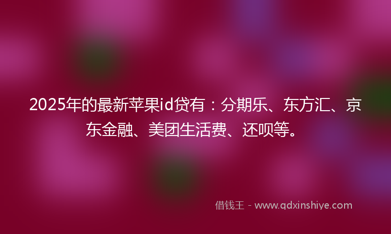 2025年的最新苹果id贷有：分期乐、东方汇、京东金融、美团生活费、还呗等。