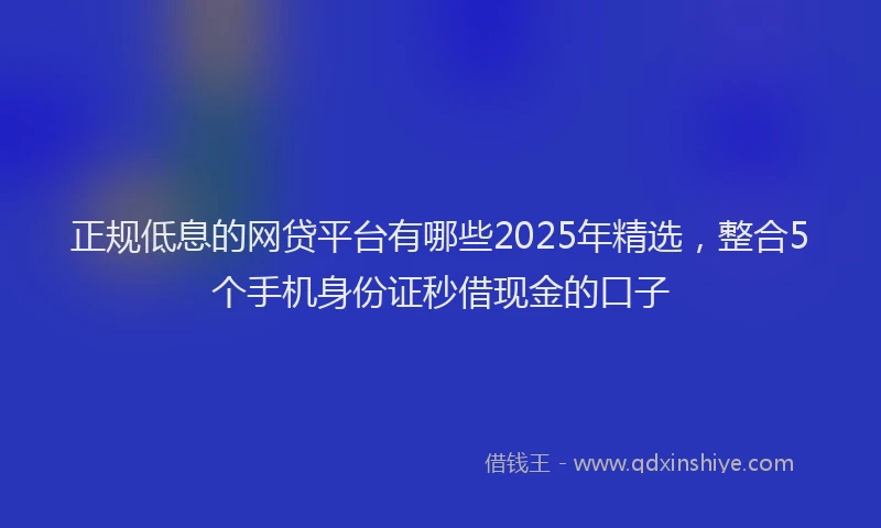 正规低息的网贷平台有哪些2025年精选，整合5个手机身份证秒借现金的口子
