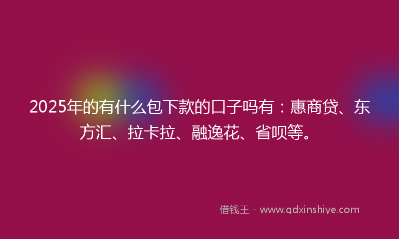 2025年的有什么包下款的口子吗有：惠商贷、东方汇、拉卡拉、融逸花、省呗等。