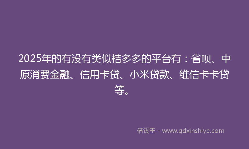 2025年的有没有类似桔多多的平台有：省呗、中原消费金融、信用卡贷、小米贷款、维信卡卡贷等。