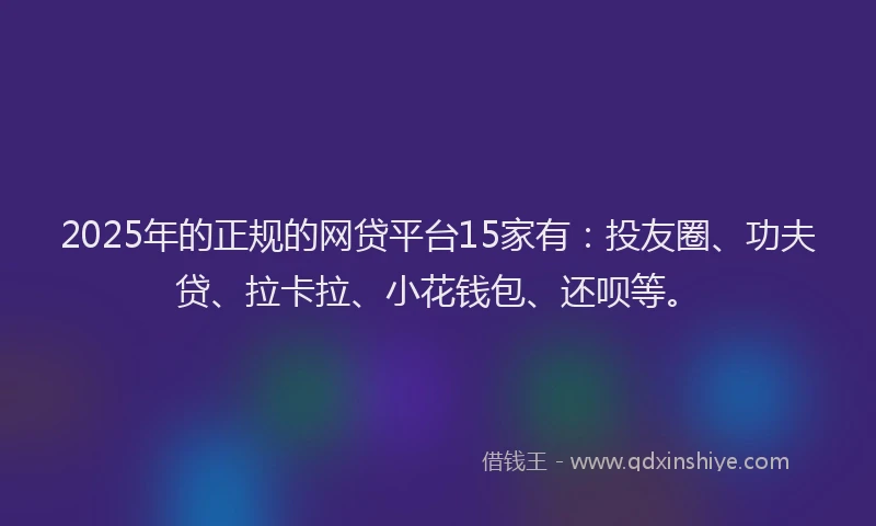 2025年的正规的网贷平台15家有：投友圈、功夫贷、拉卡拉、小花钱包、还呗等。