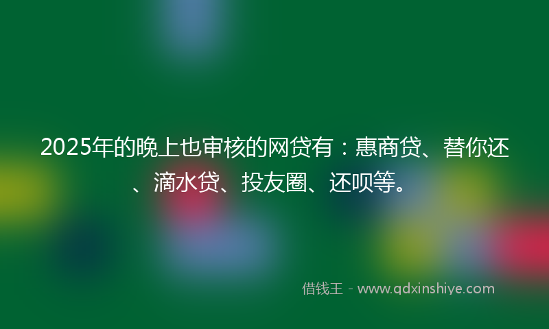 2025年的晚上也审核的网贷有：惠商贷、替你还、滴水贷、投友圈、还呗等。