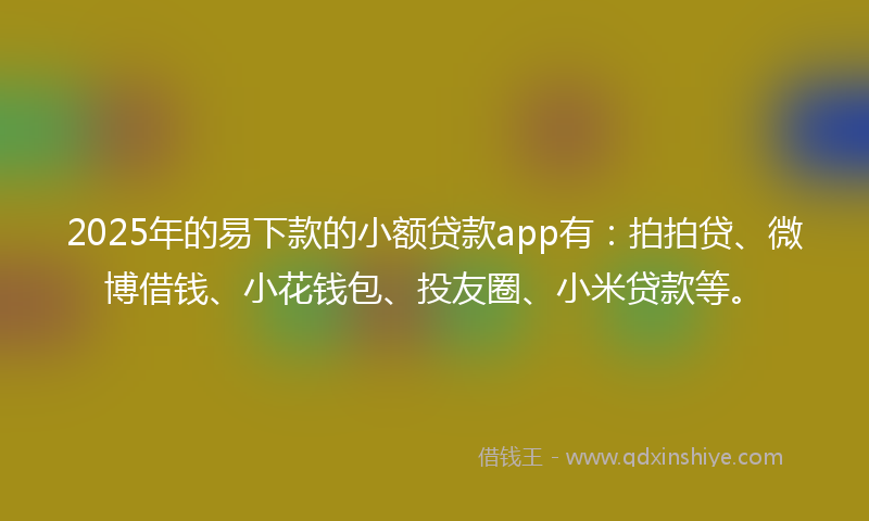 2025年的易下款的小额贷款app有：拍拍贷、微博借钱、小花钱包、投友圈、小米贷款等。