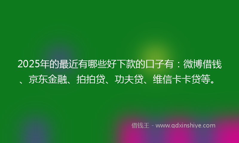 2025年的最近有哪些好下款的口子有：微博借钱、京东金融、拍拍贷、功夫贷、维信卡卡贷等。