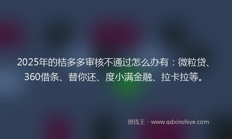 2025年的桔多多审核不通过怎么办有：微粒贷、360借条、替你还、度小满金融、拉卡拉等。