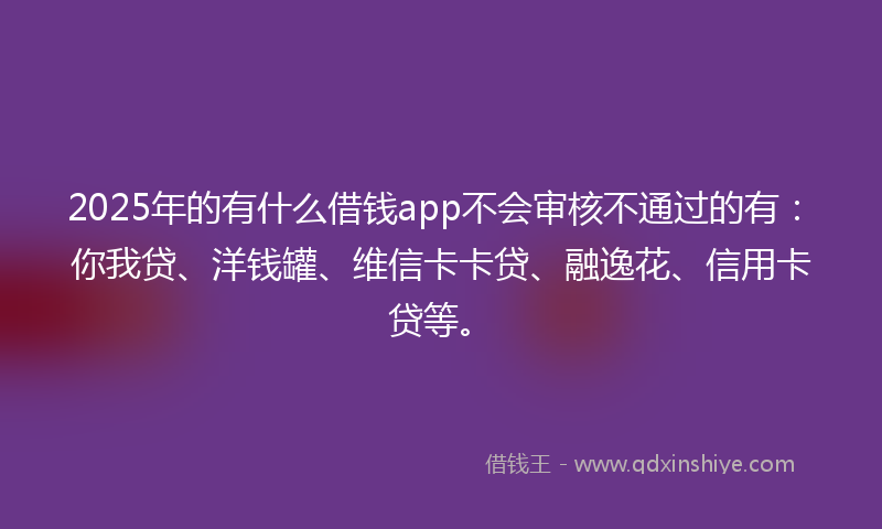 2025年的有什么借钱app不会审核不通过的有：你我贷、洋钱罐、维信卡卡贷、融逸花、信用卡贷等。