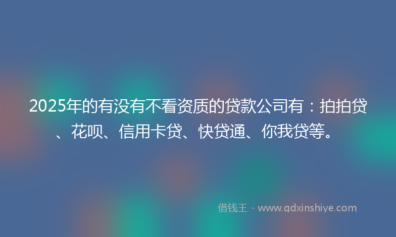 2025年的有没有不看资质的贷款公司有：拍拍贷、花呗、信用卡贷、快贷通、你我贷等。