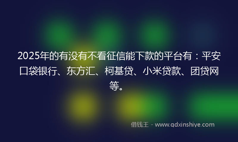 2025年的有没有不看征信能下款的平台有：平安口袋银行、东方汇、柯基贷、小米贷款、团贷网等。